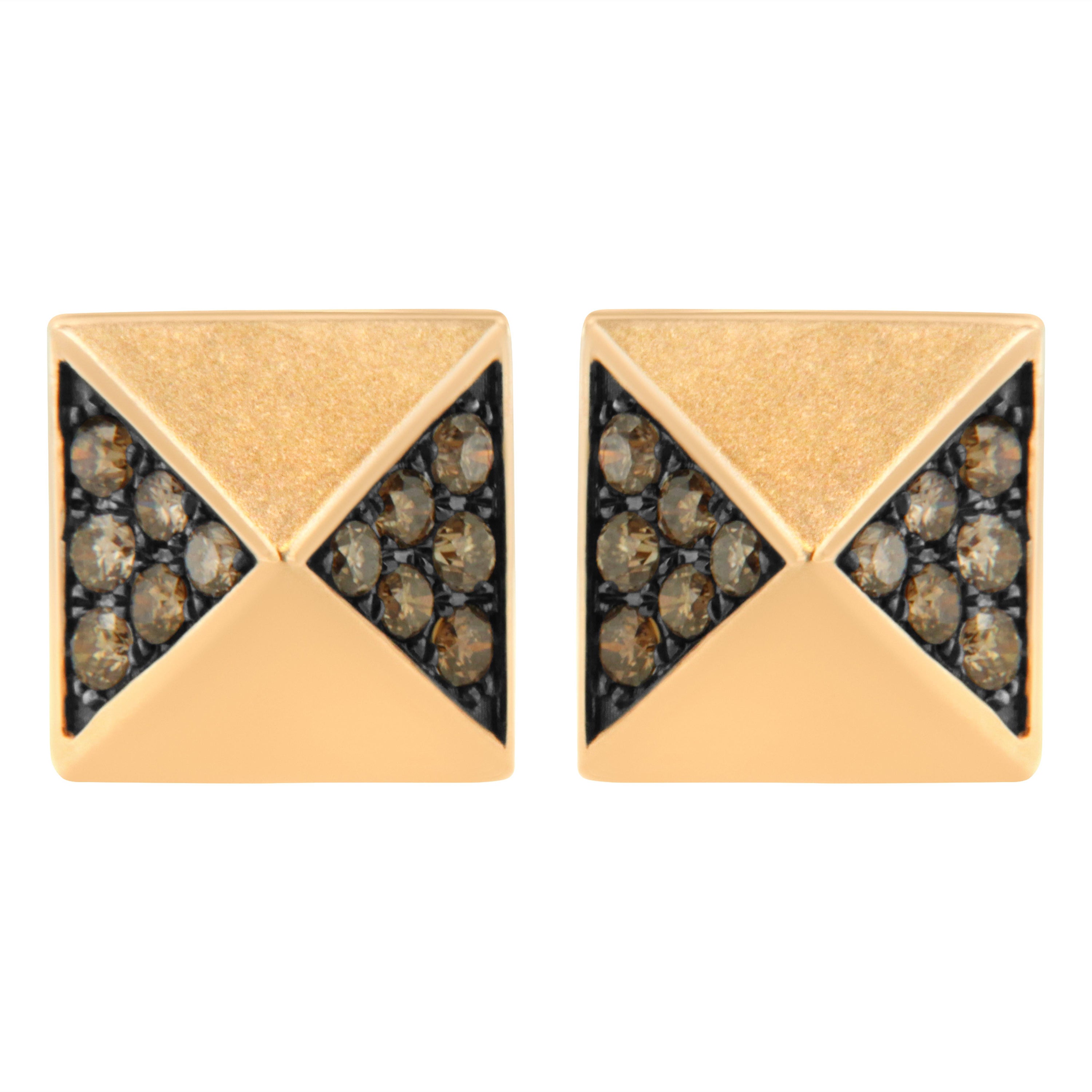14K Rose Gold 1/4 Cttw Brown Diamant Pyramide Ohrstecker