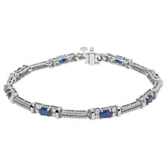 14K White Gold 1/2 Cttw Diamond & Oval Blue Sapphire Braided Link Bracelet
