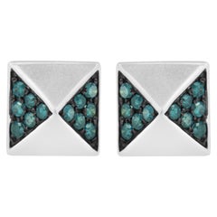 14K White Gold 1/4 Cttw Treated Blue Diamond Pyramid Stud Earring