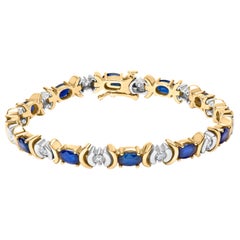 14K Gelbgold 1,0 Karat Gelbgold Diamant und 6 1/2 Karattw Oval Blauer Saphir Gliederarmband