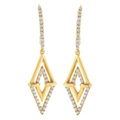 14K Yellow Gold 3/8 Cttw Double Triangle Drop and Dangle Diamond Earrings