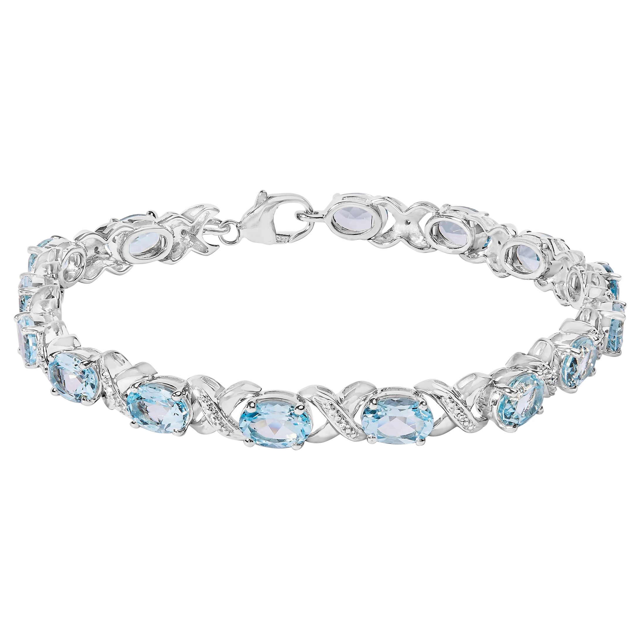 Sterling Silver 16.0ct Oval Blue Topaz and Diamond Accent Tennis X Link Bracelet