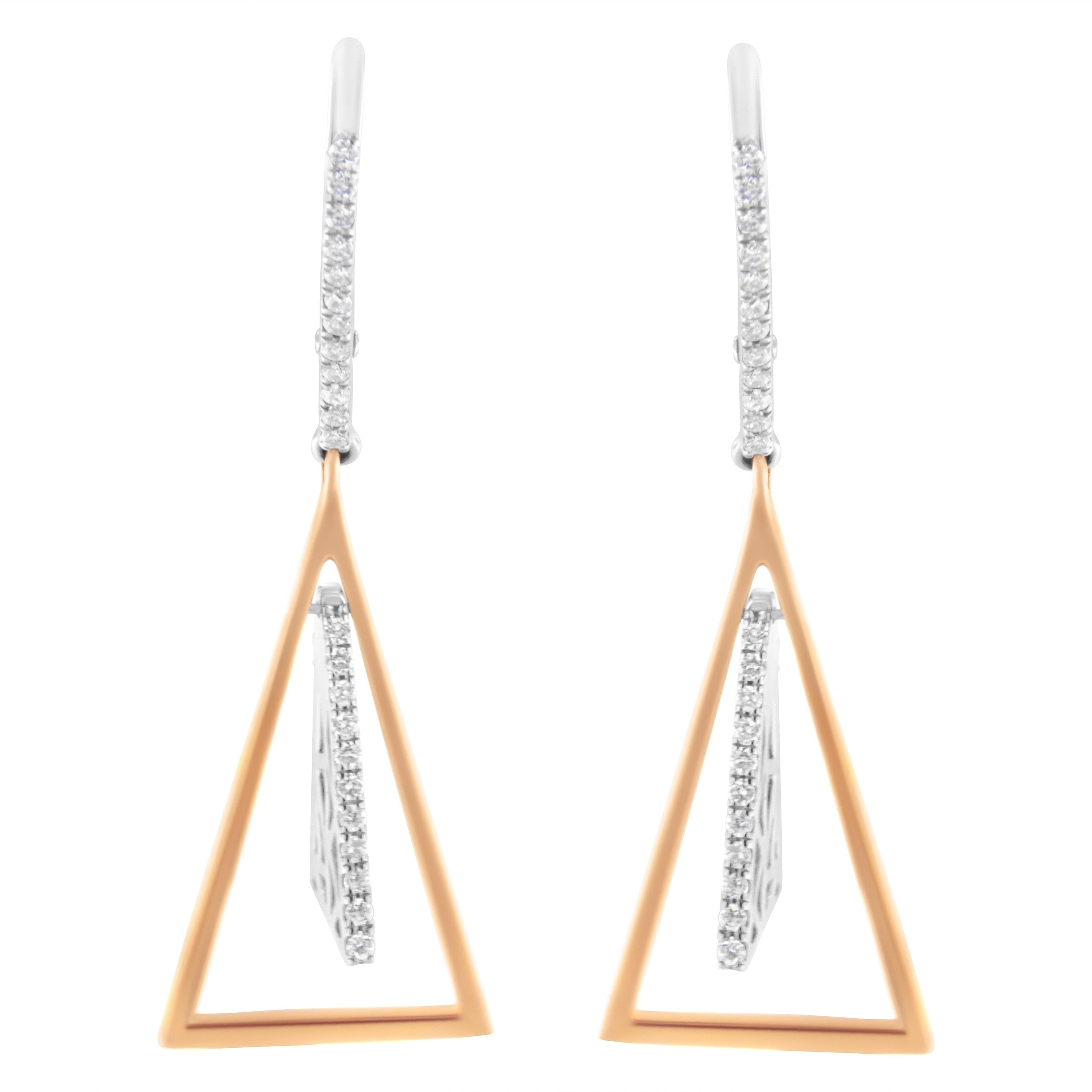 14K Rose and White Gold 3/8 Cttw Diamond Windchime Drop and Dangle Earring