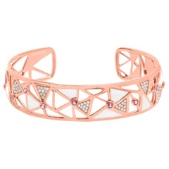 Offener Manschettenarmreif aus 14 Karat Roségold mit 5/8 Karat Diamanten und rosa Turmalin und Emaille