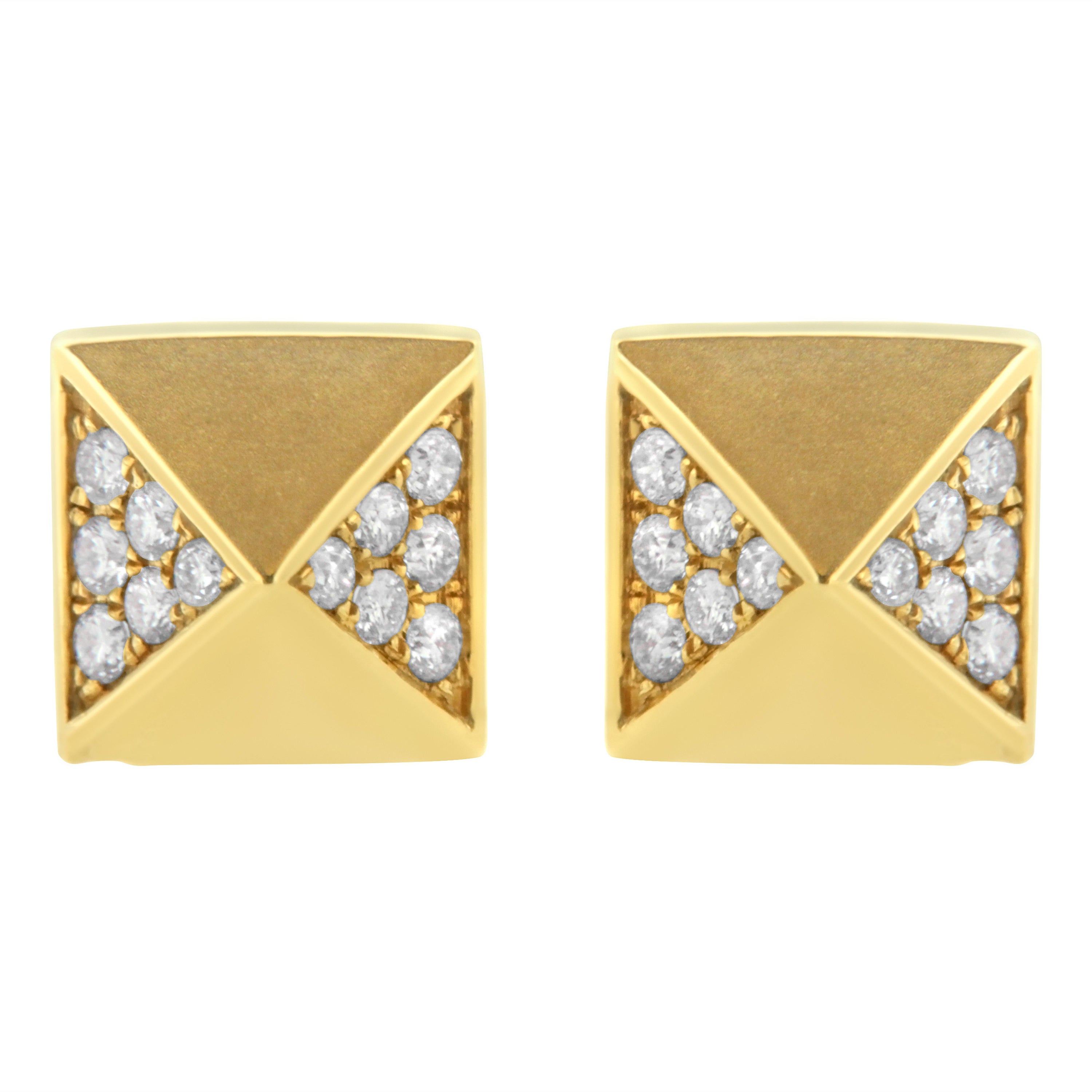 14K Yellow Gold 1/4 Cttw Diamond Pyramid Stud Earring