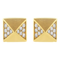 14K Yellow Gold 1/4 Cttw Diamond Pyramid Stud Earring