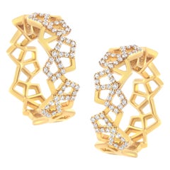 14K Yellow Gold 3/4 Cttw Diamond Honeycomb Hoop Earrings