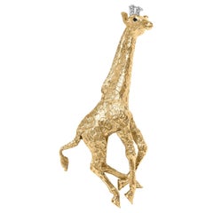 18K Yellow Gold Diamond Accent and Blue Sapphire Giraffe Pin Brooch