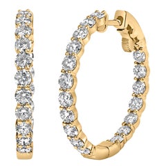 Orecchini a cerchio in oro giallo 14K con diamanti incastonati, 5,00 Cttw