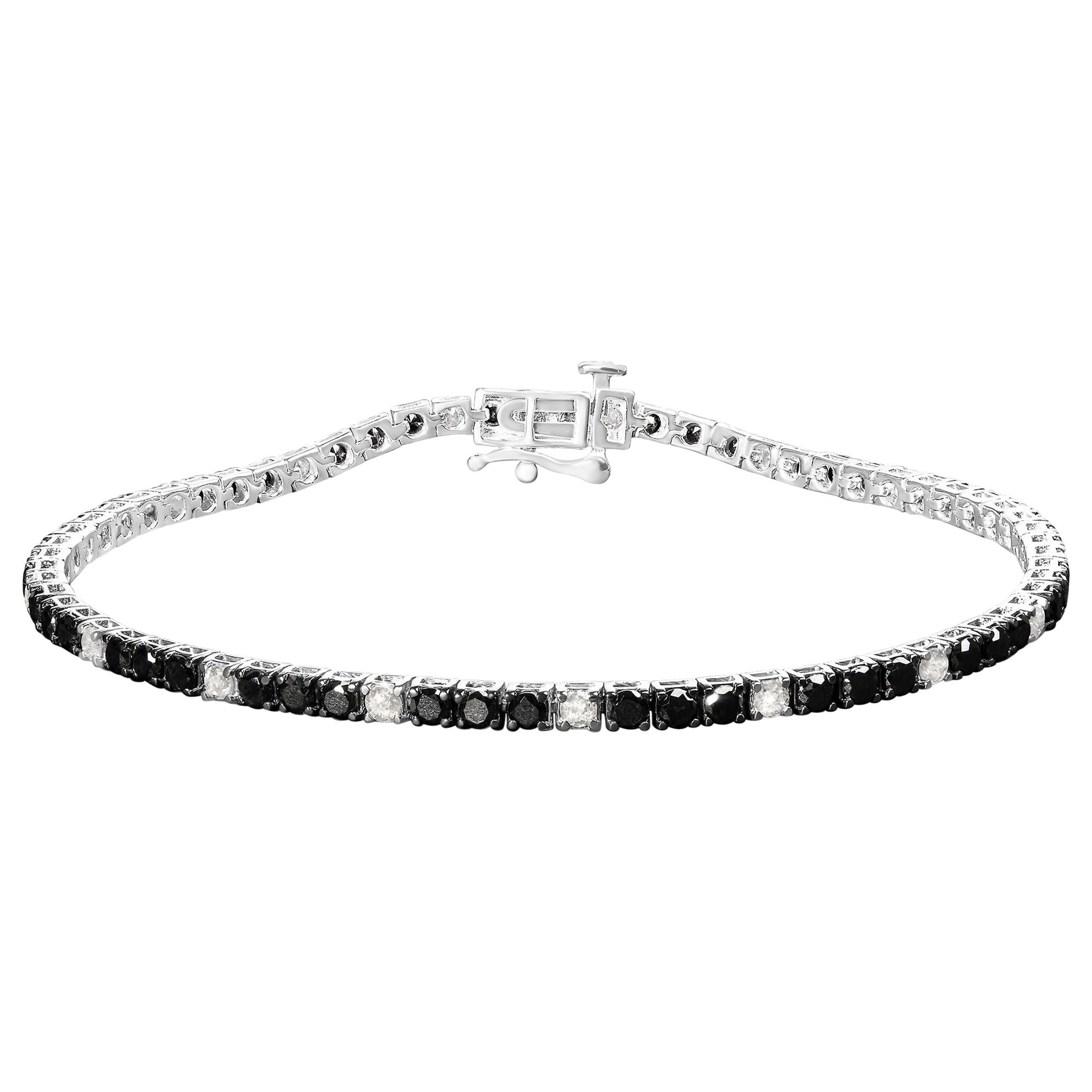 Sterling Silver 4.0ct with Alternating White and Black Diamond Tennis Bracelet For Sale