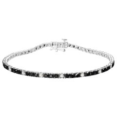 Bracelet tennis en argent sterling 4,0 carats avec diamants blancs et noirs alternés