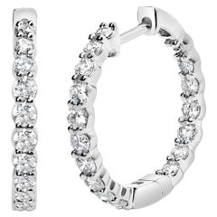 Orecchini a cerchio in oro bianco 14K da 1,00 Cttw con diamanti incastonati all'interno