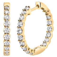 14K Yellow Gold 1.00 Cttw Shared Prong Set Diamond Inside Out Hoop Earrings