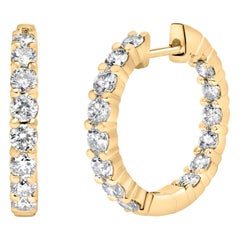 Orecchini a cerchio in oro giallo 14K con diamanti incastonati a filo di 2,00 cttw