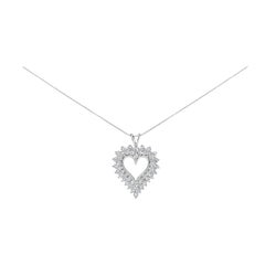 .925 Sterling Silver 3.00 Cttw Round Cut Diamond Cluster Heart Pendant Necklace