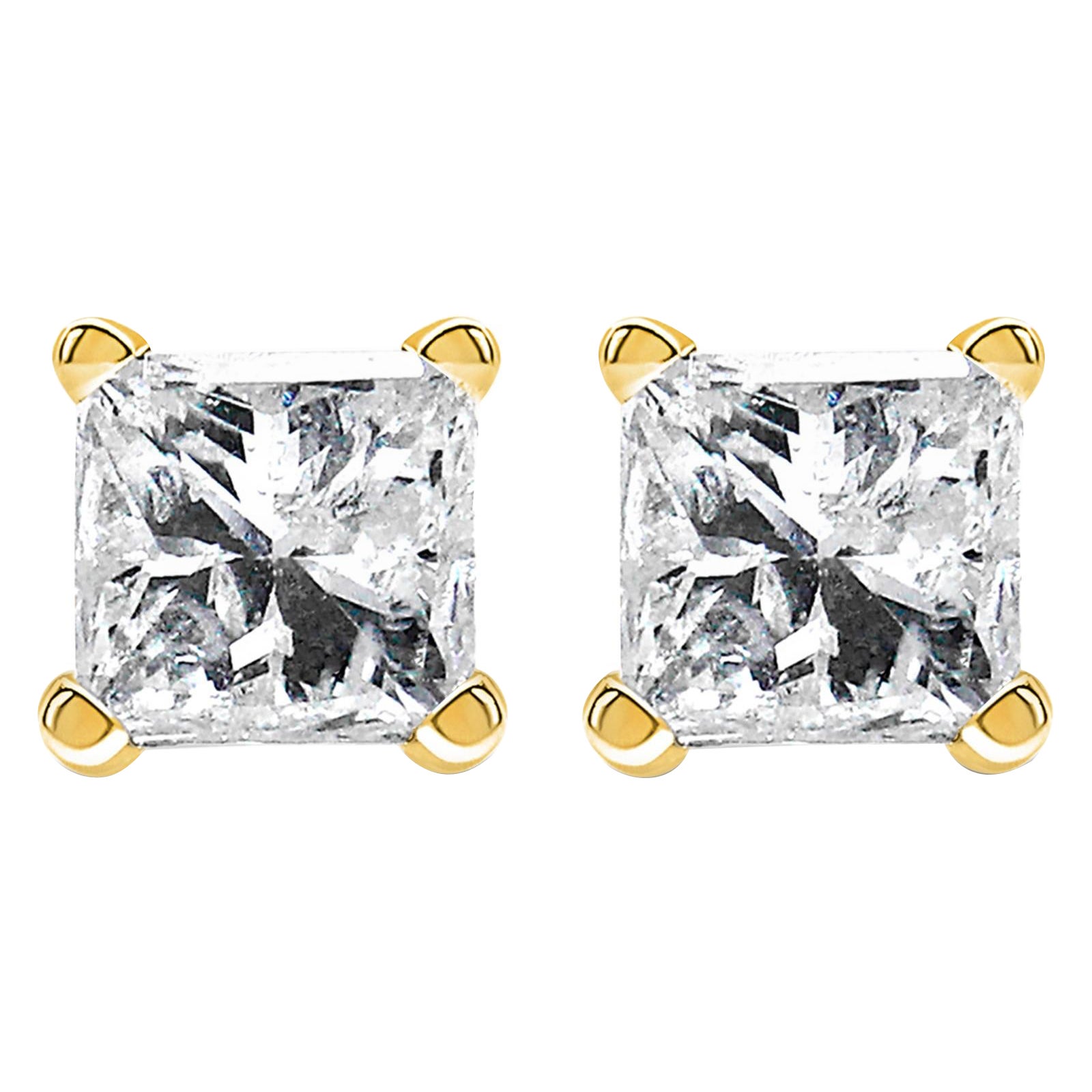 14K Yellow Gold 1/2 Cttw Princess Cut Diamond Solitaire Stud Earrings