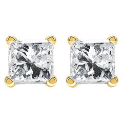 14K Yellow Gold 1/2 Cttw Princess Cut Diamond Solitaire Stud Earrings