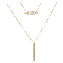 Collana con ciondolo a due fili e barrette in oro giallo 14K 3/8ct con charm a forma di graffetta
