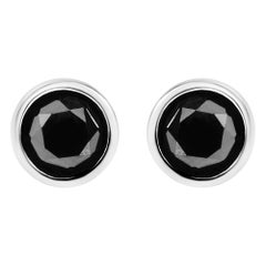 Sterling Silver 4.00 Cttw Round Brilliant-Cut Black Diamond Stud Earrings