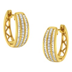 10K Yellow Gold 3/4 Cttw Diamond Triple Row Modern Hoop Earrings