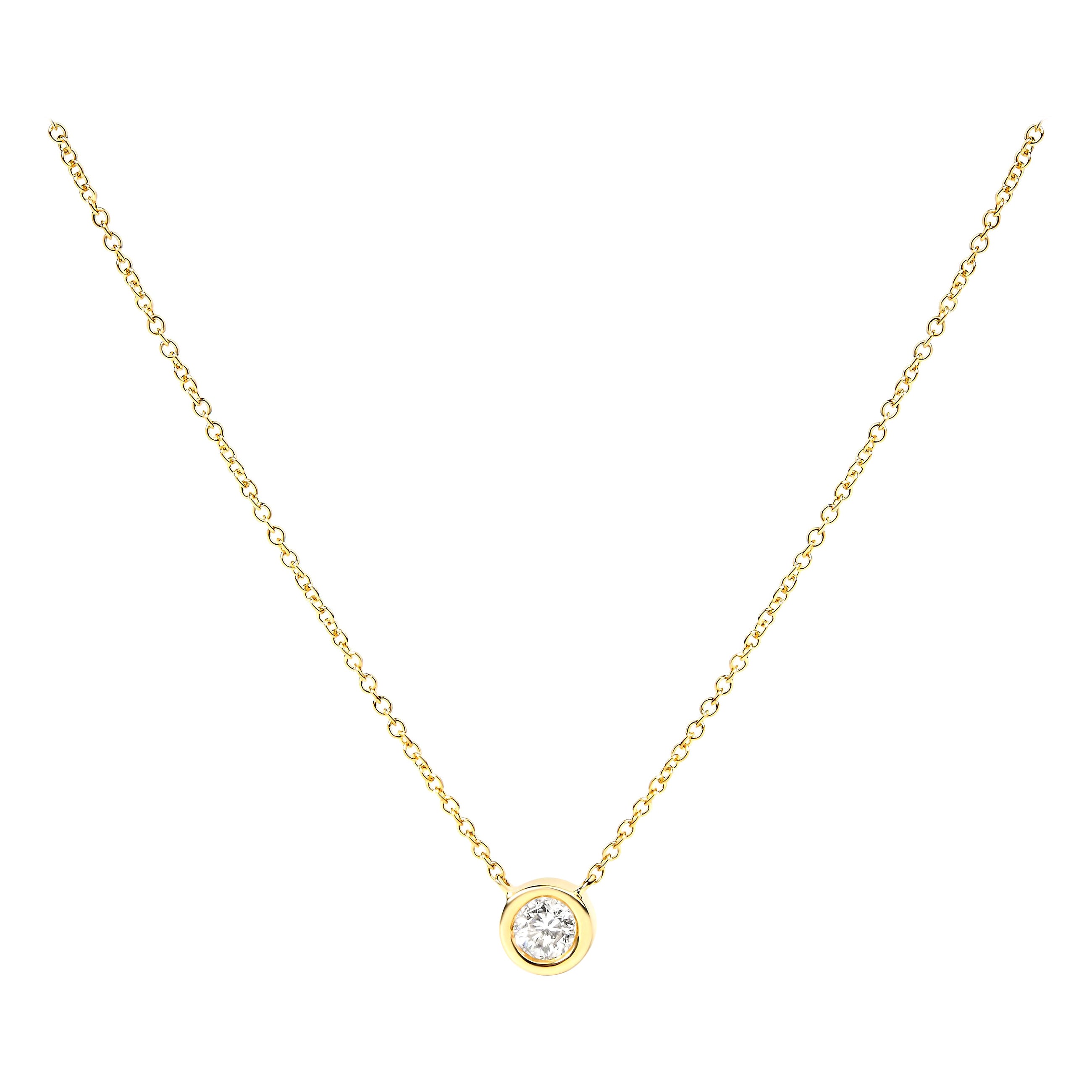 10K Yellow Gold 1/2 Cttw Brilliant-Cut Diamond Modern Solitaire Pendant Necklace For Sale