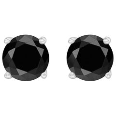 14K White Gold 5.00 Cttw Round Brilliant-Cut Black Diamond Classic Stud Earrings