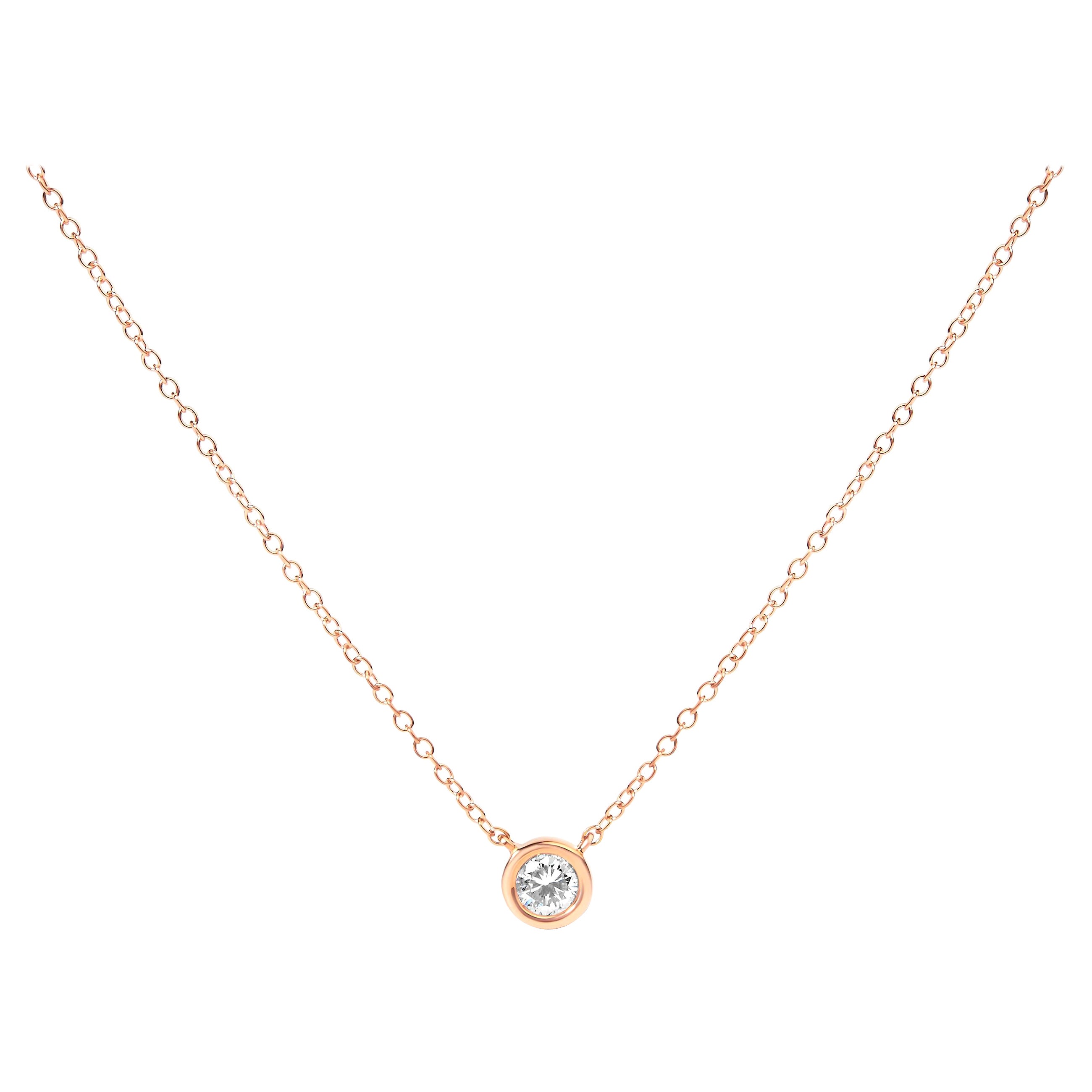 10K Rose Gold 1/2 Cttw Brilliant-Cut Diamond Modern Solitaire Pendant Necklace