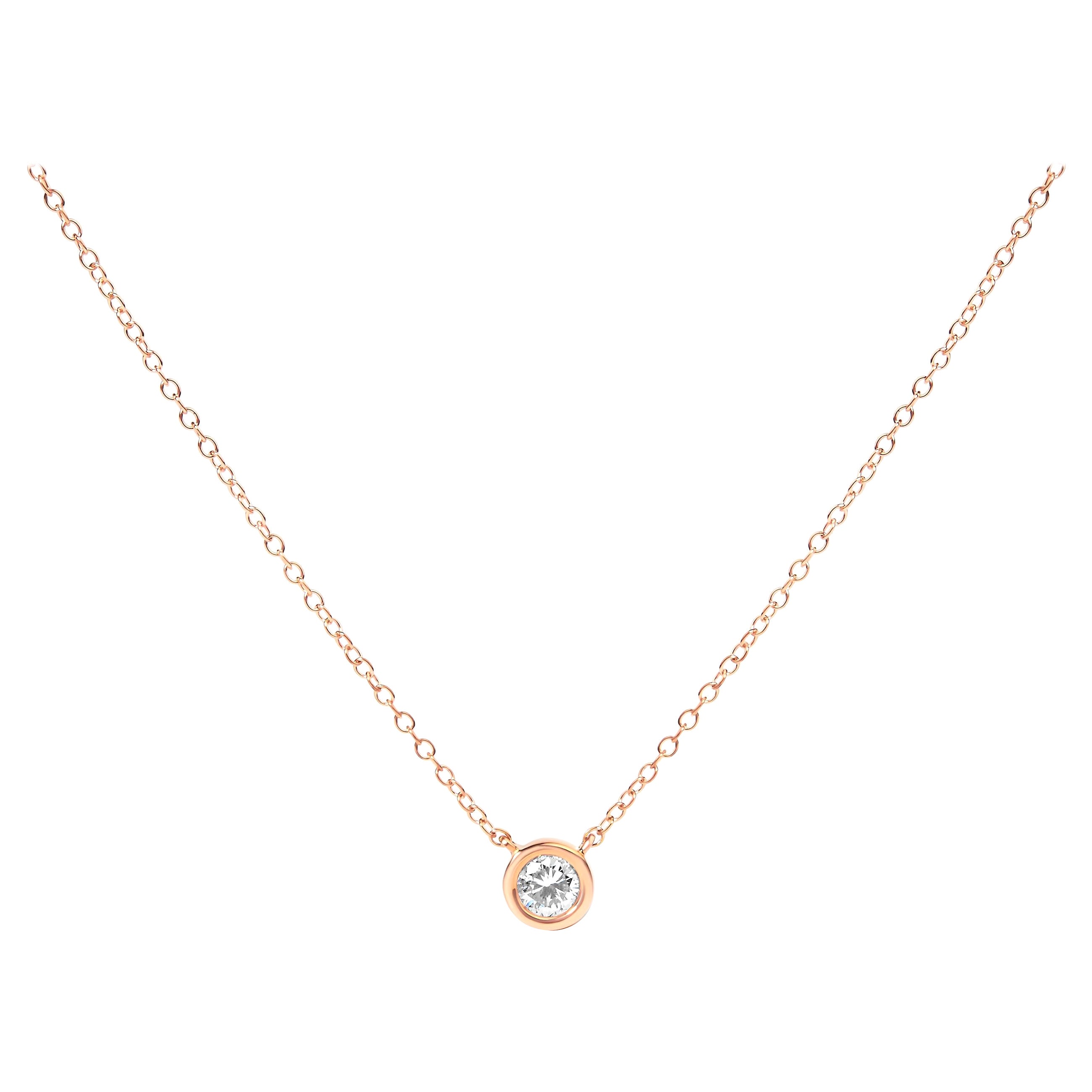 10K Rose Gold 1/5 Carat Brilliant-Cut Diamond Modern Solitaire Pendant Necklace