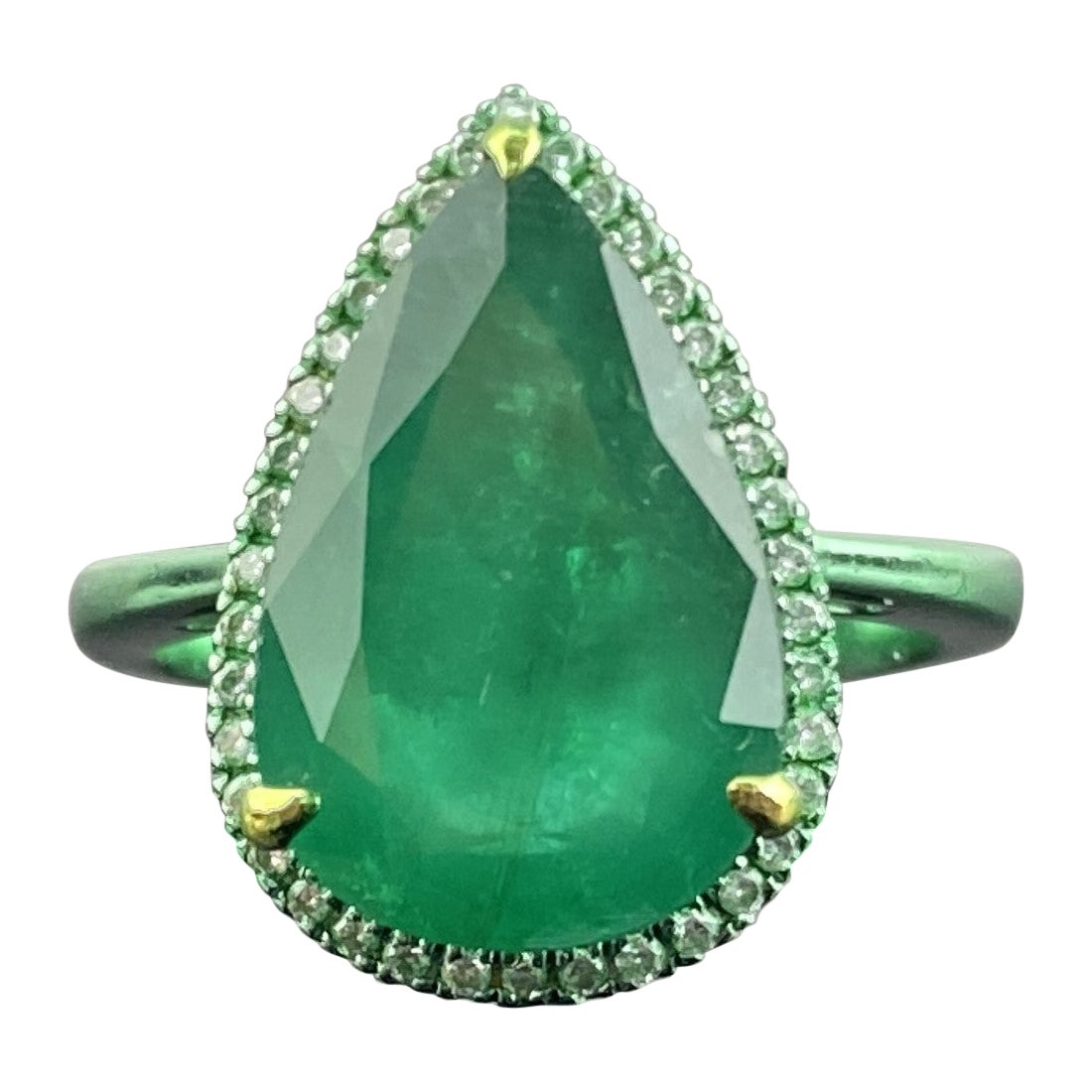 Certified Green Enamel 18K White Gold 7.59 Cts Emerald and Diamond Cocktail Ring