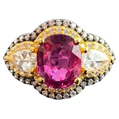 Certified 2.59 Carat Ruby and Diamond Three Stone Engagement Ring