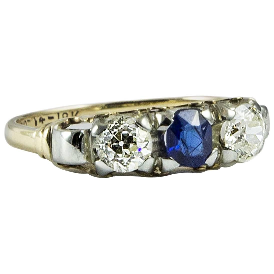 Vintage Gold Diamond and Sapphire Ring For Sale