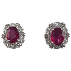 Certified 3.76 Carat Mozambique Ruby and Diamond Studs in 18K White Gold