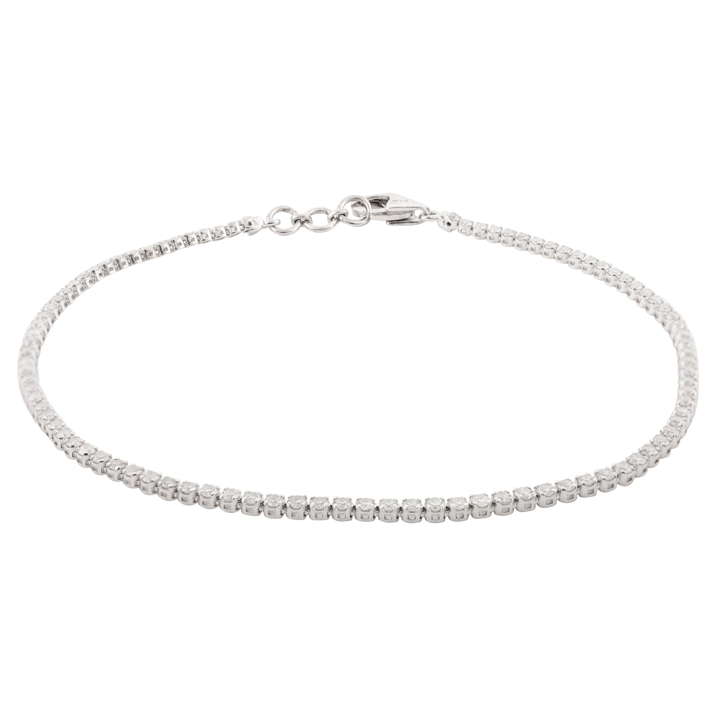 1 Carat Diamond Stackable Line Bracelet Girlfriend Gift in 18k Solid White Gold