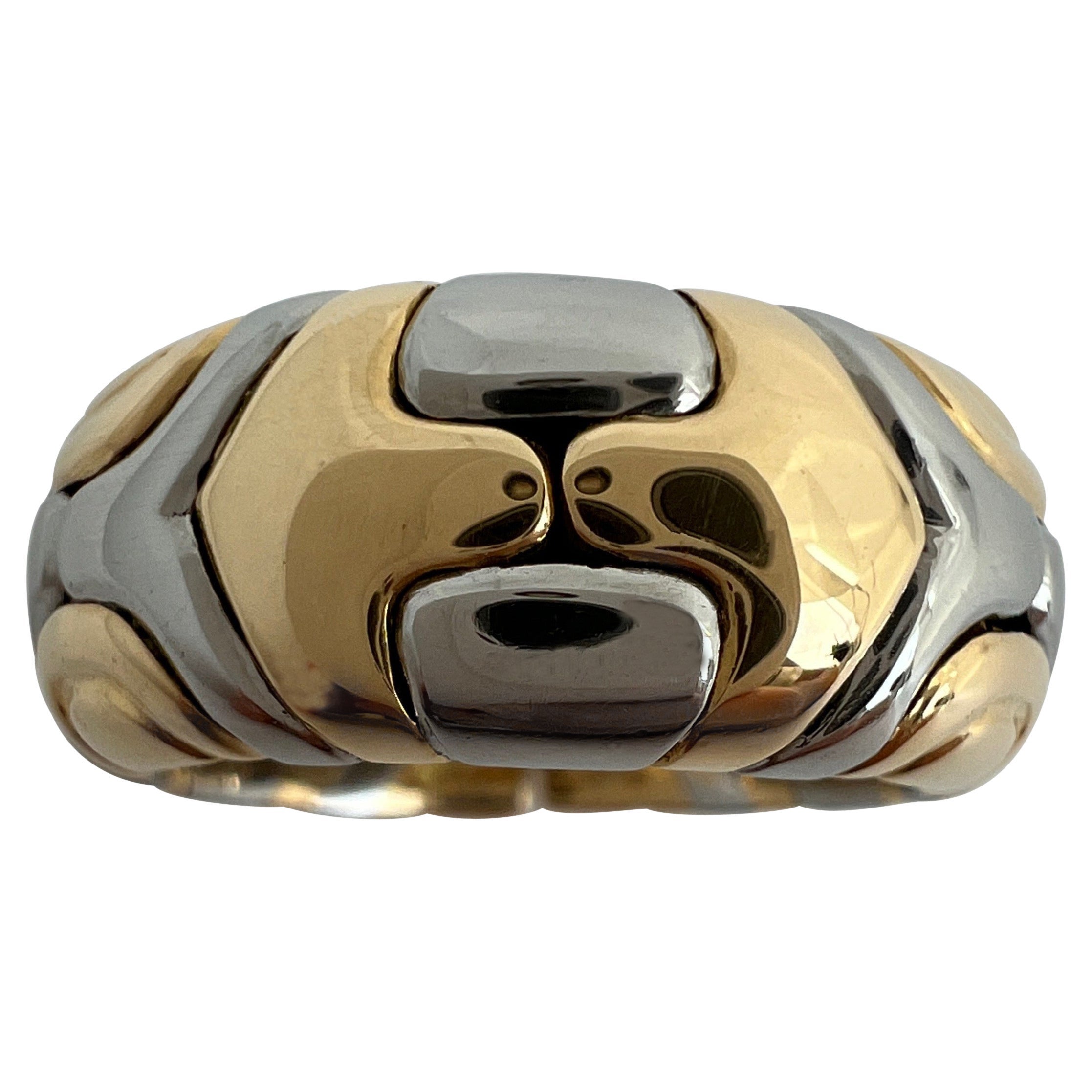 Rare Vintage Bvlgari Alveare 18k Yellow Gold & Steel Parentesi Wide Band Ring