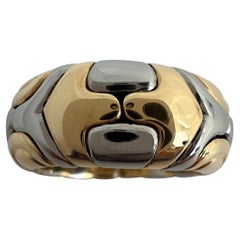 Rare Vintage Bvlgari Alveare 18k Yellow Gold & Steel Parentesi Wide Band Ring