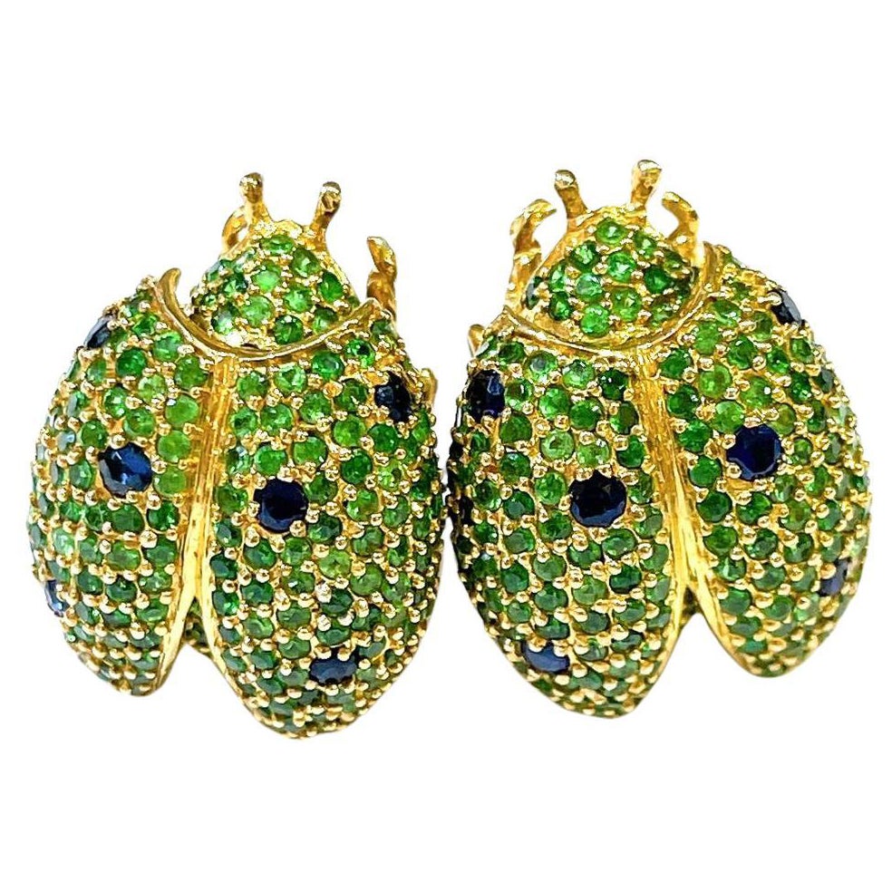 Bochic "Orient" Tsavorit & Blauer Saphir Ohrringe Set in 18K Gold & Silber