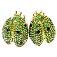Orecchini Bochic "Orient" con tsavorite e zaffiro blu in oro e argento 18 carati