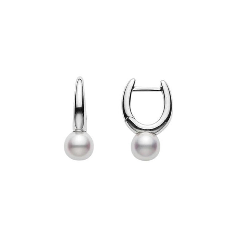 Mikimoto Classic Elegance Akoya Cultured Pearl Hoop Earrings PEA946W For Sale