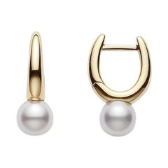 Mikimoto Classic Akoya Pearl Drop Hoop Earrings in 18k Yellow Gold PEA946K