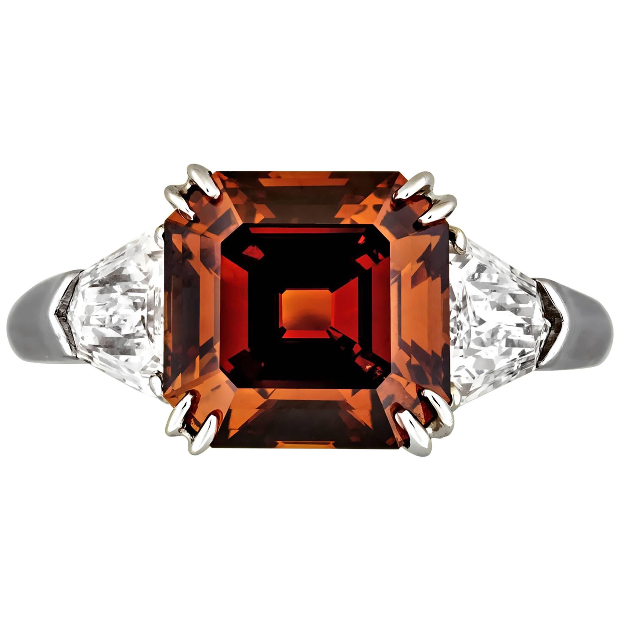 Fancy Deep Brown Orange 3.38 Carat Diamond Platinum Ring