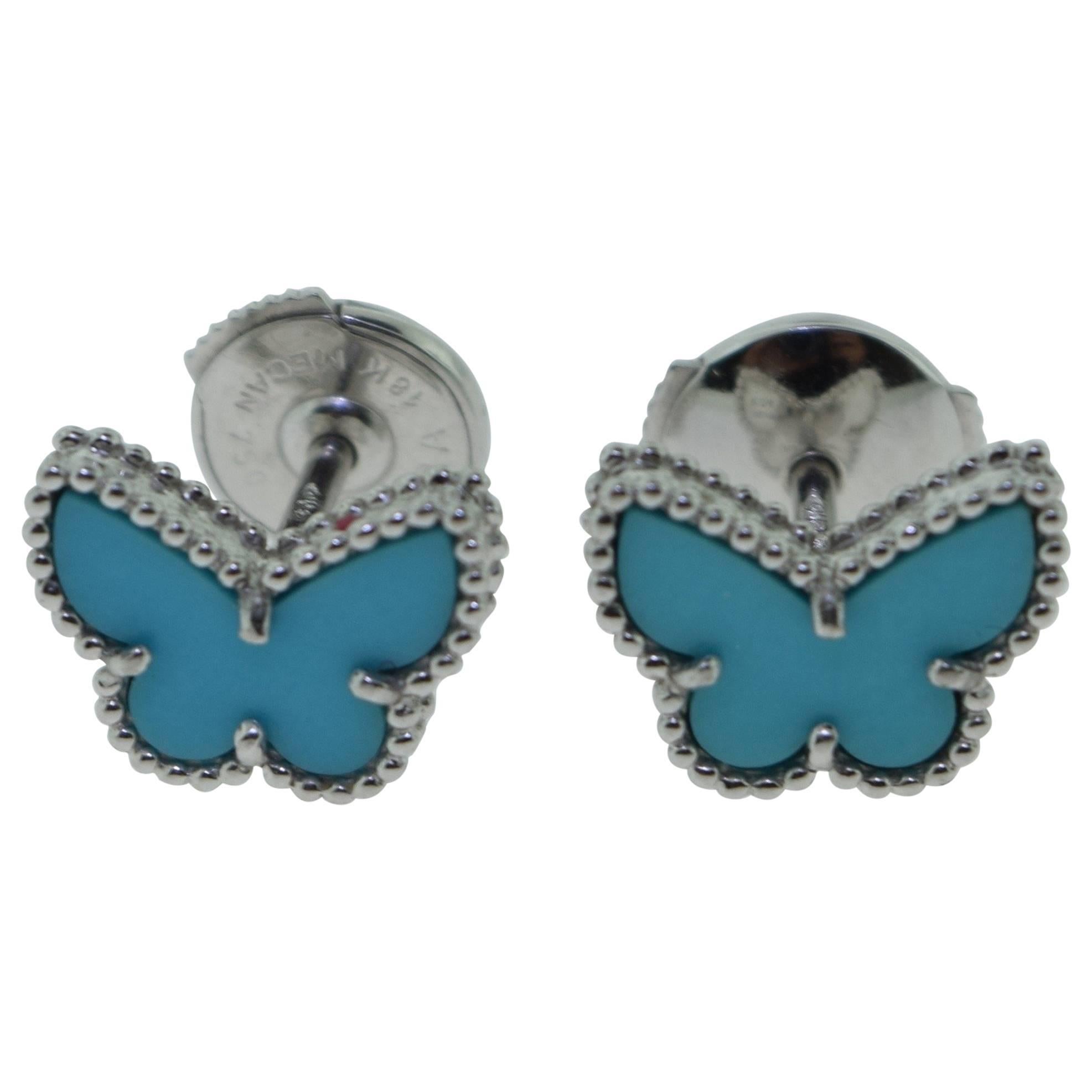 Van Cleef & Arpels Sweet Alhambra Turquoise White Gold Butterfly Earstuds, Cert