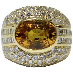 Golden Sapphire and Diamond Ring