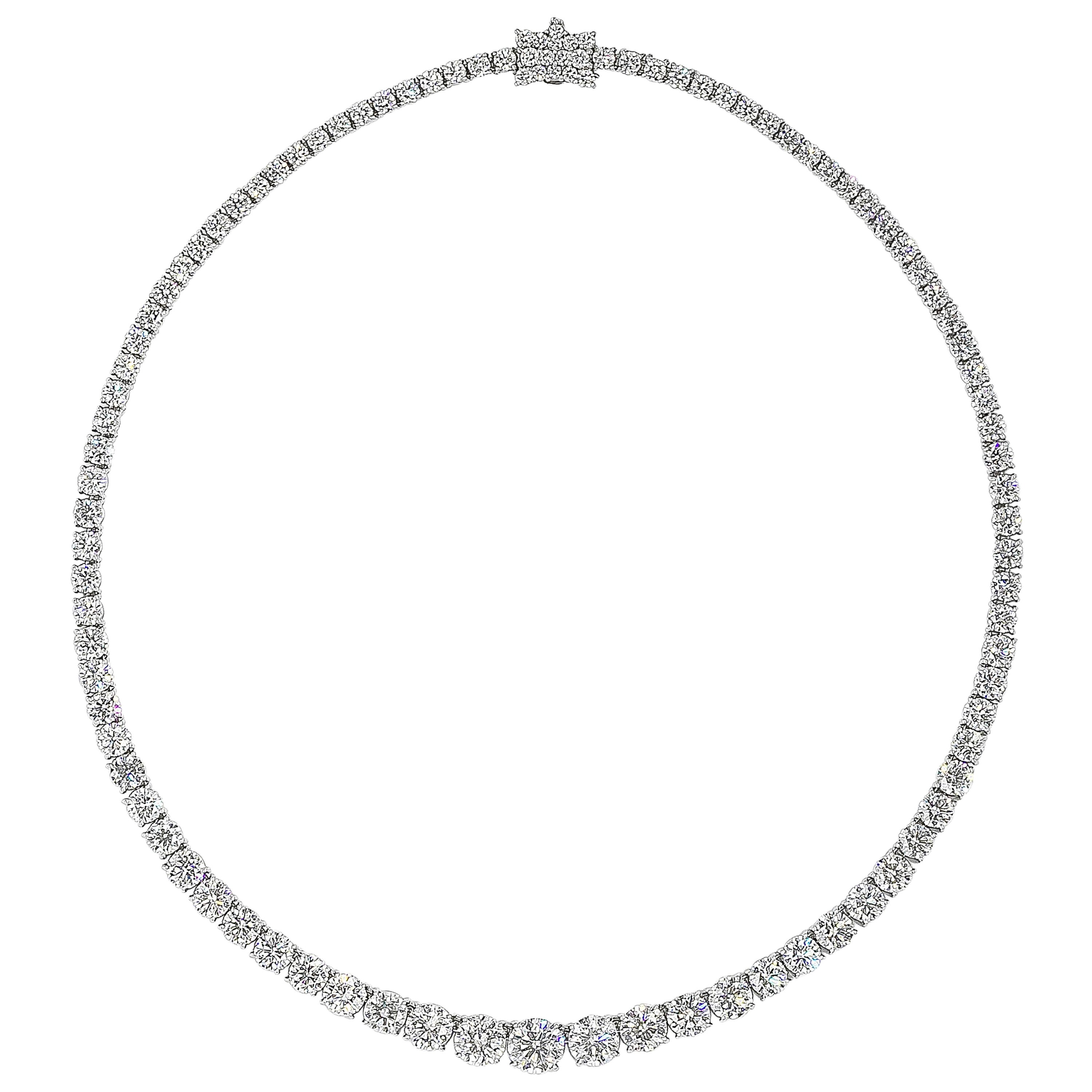 Roman Malakov 31.46 Carats Total Round Brilliant Cut Diamond Riviera Necklace