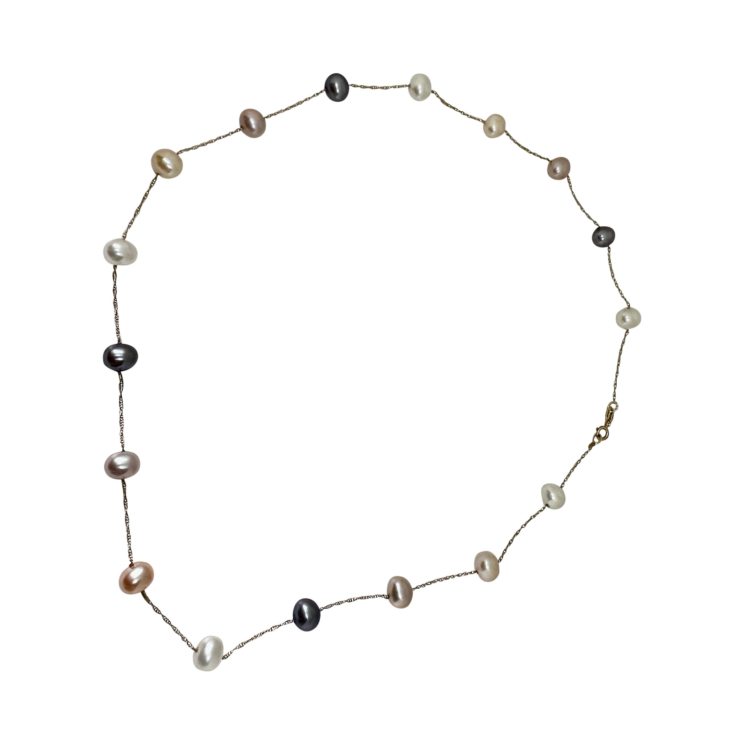 Pink Grey And White Multi Color Pearl Necklace 14 Karat Gold by Effy 16.5 Inches