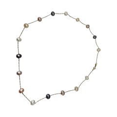 Collar de Perlas Multicolor Gris Rosa y Blanco Oro de 14 Kilates by Effy 16.5 Pulgadas