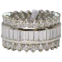 3 Row Baguette and Round Diamond Wedding Ring