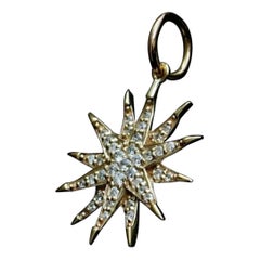 14k Yellow Gold Starburst Pendant Genuine Diamond Star Necklace Unisex Charm .
