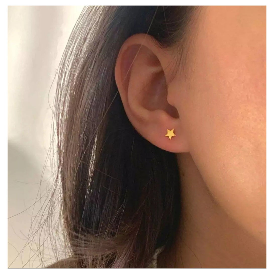 14K Yellow Gold Star Ear Studs Minimalist star studs Anniversary Unisex Gift