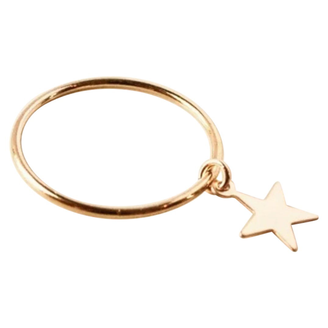 Anillo de Oro Amarillo de 14k Anillo Estrella Celestial Regalo de Cumpleaños para Amor
