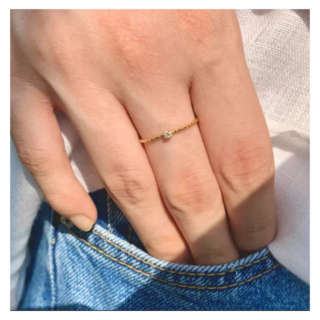 Anillo de oro con diamantes 14 quilates compromiso diamante redondo solitario talla blanca banda giratoria